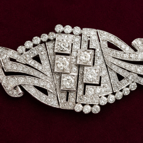 1brosa Art Deco Platinum Brooch with Natural Diamonds