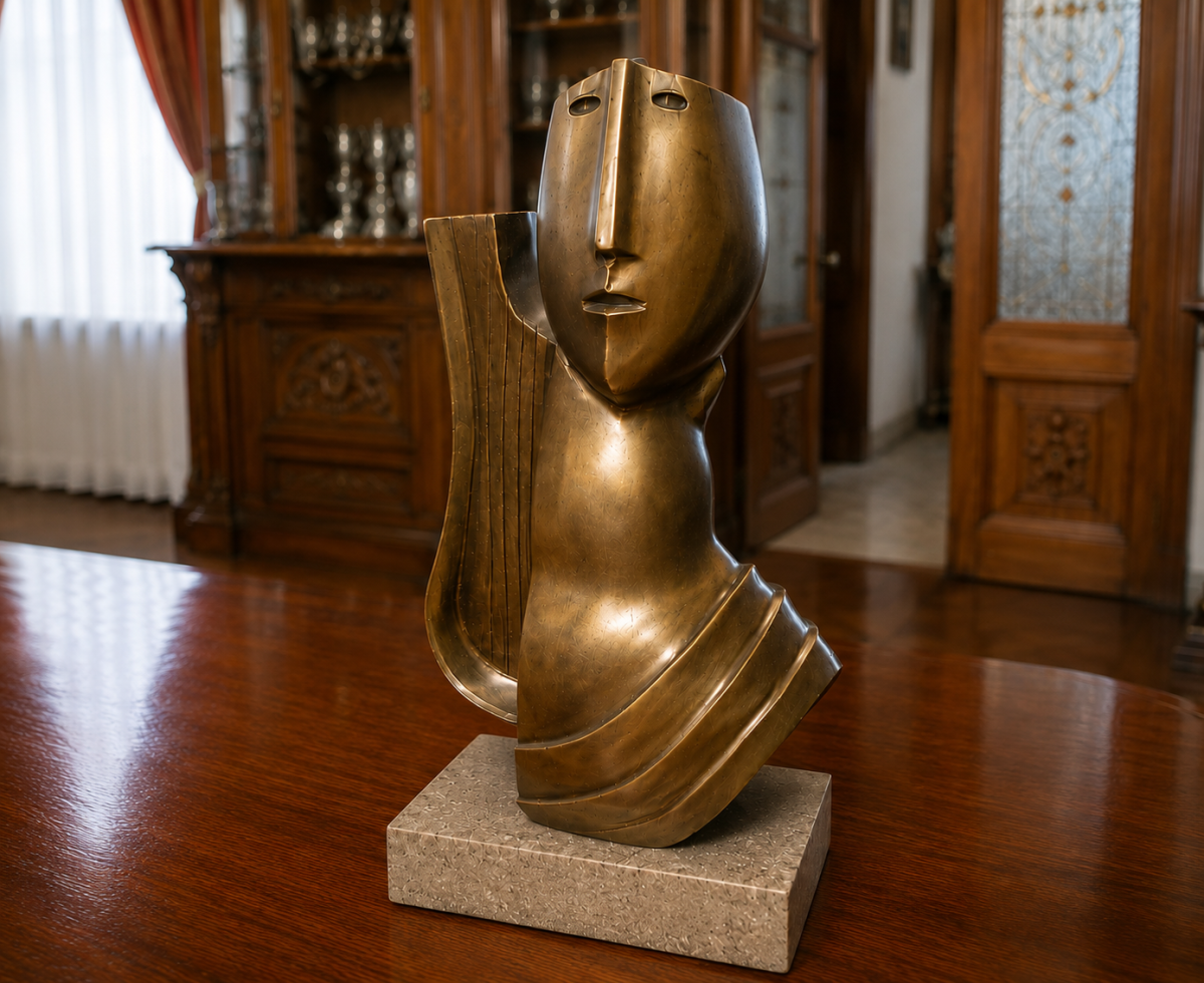 a Ion Irimescu – "Euterpe" Bronze Sculpture on Marble Pedestal