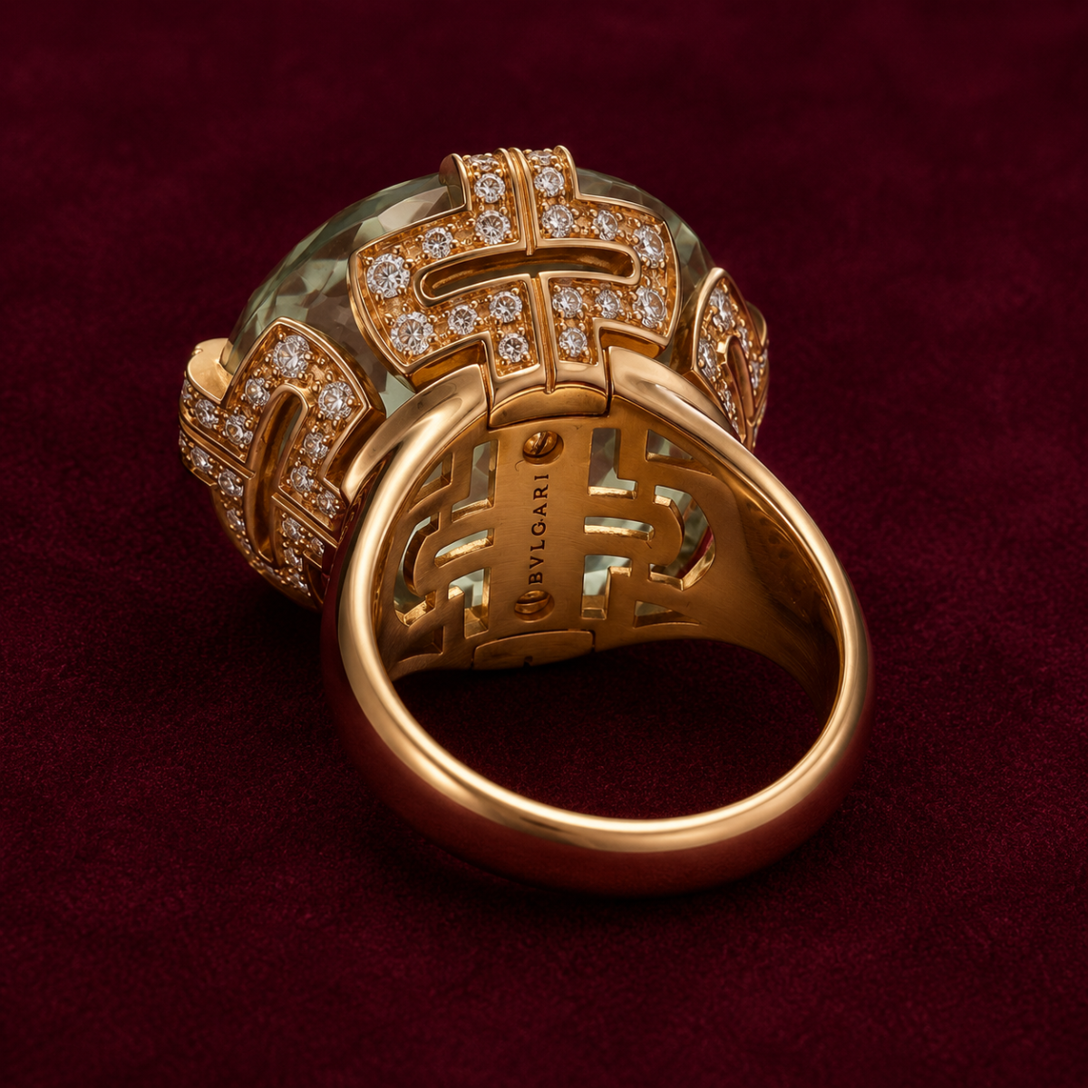 c 3 inel bulgari parentesi Bulgari Parentesi 18K Gold Ring with Green Quartz and Natural Diamonds